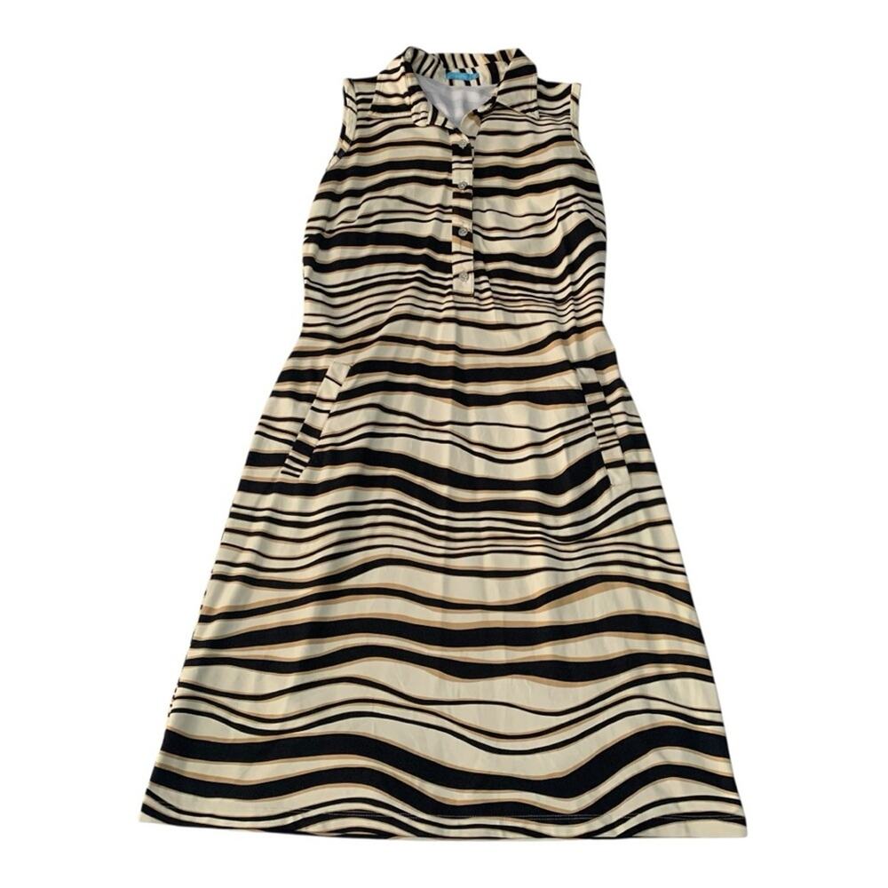 J. McLaughlin size XS Black Cream Striped zebra dress Catalina cloth